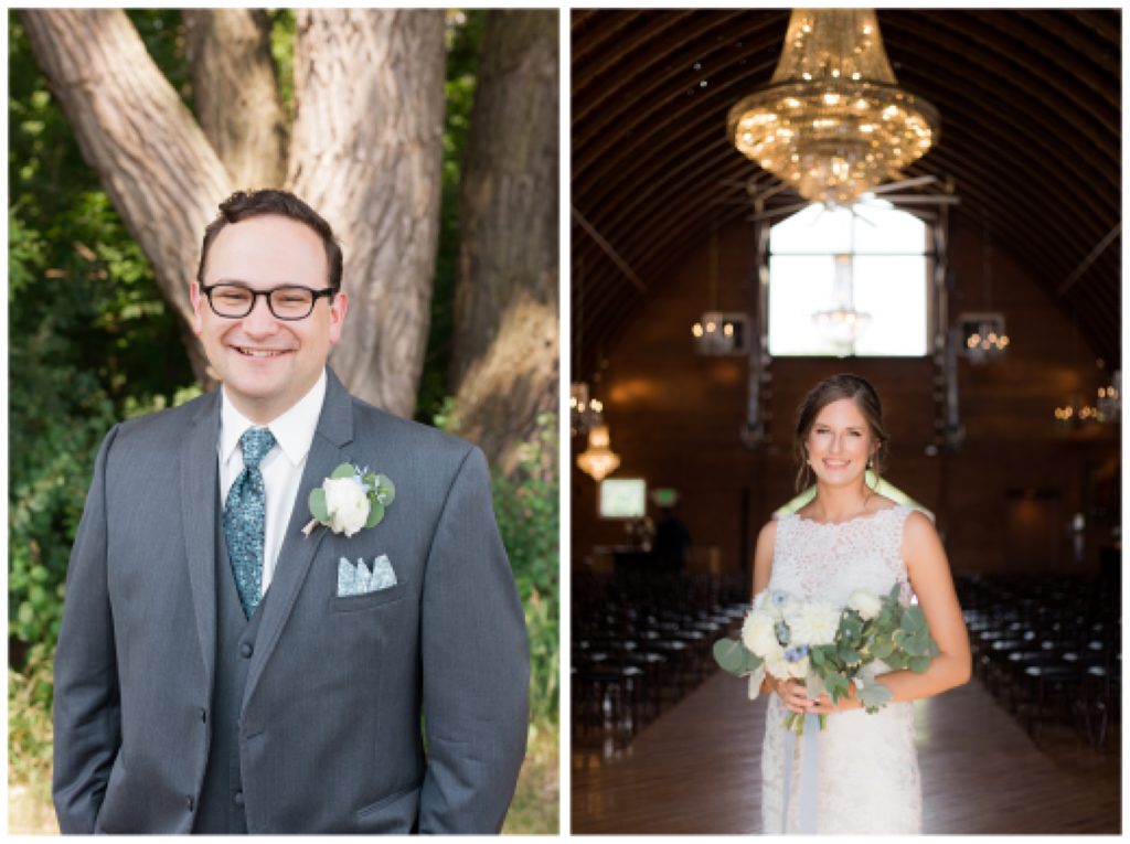 Individual portraits of Minnesotan bride and groom at Green Acres Event Center
