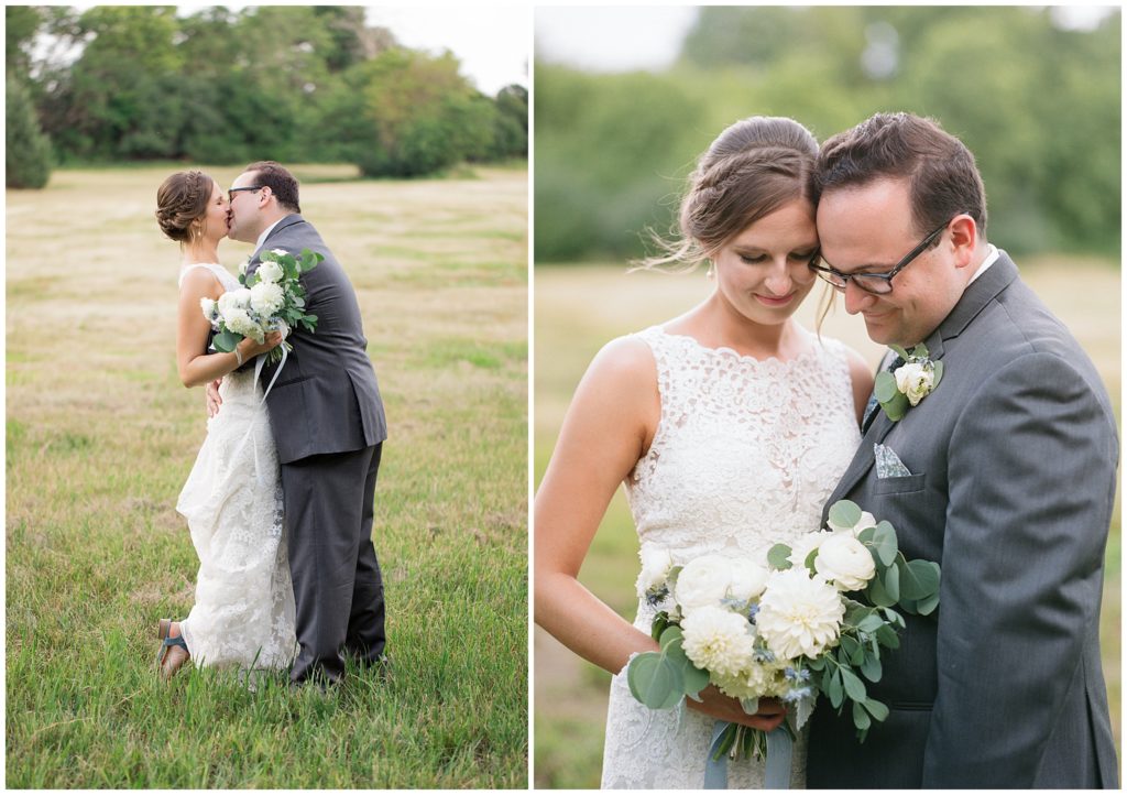 Minnesota couple portraits embracing each other outdoors in green field