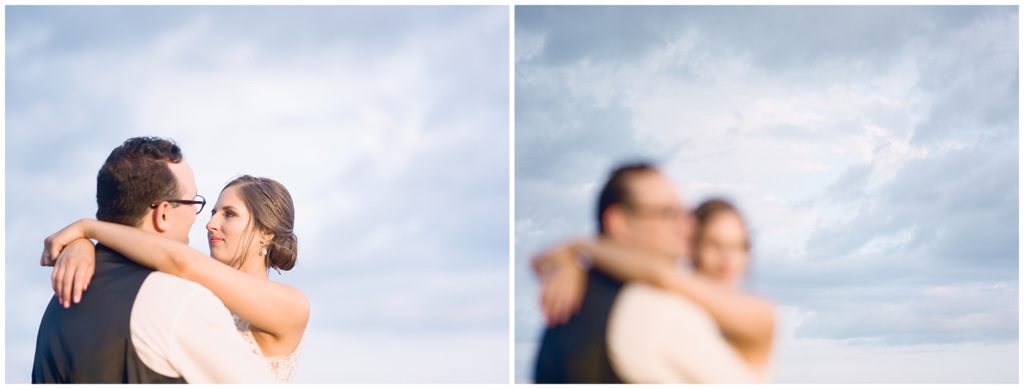 Fine art photograph of Twin Cities couple in front of blue sky.
