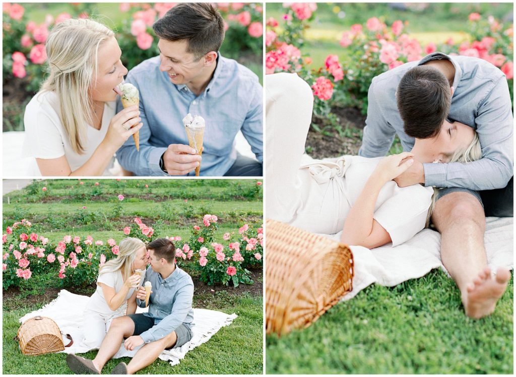 Compilation of images of a couple eating ice cream in the summer in Minneapolis Rose Gardens
