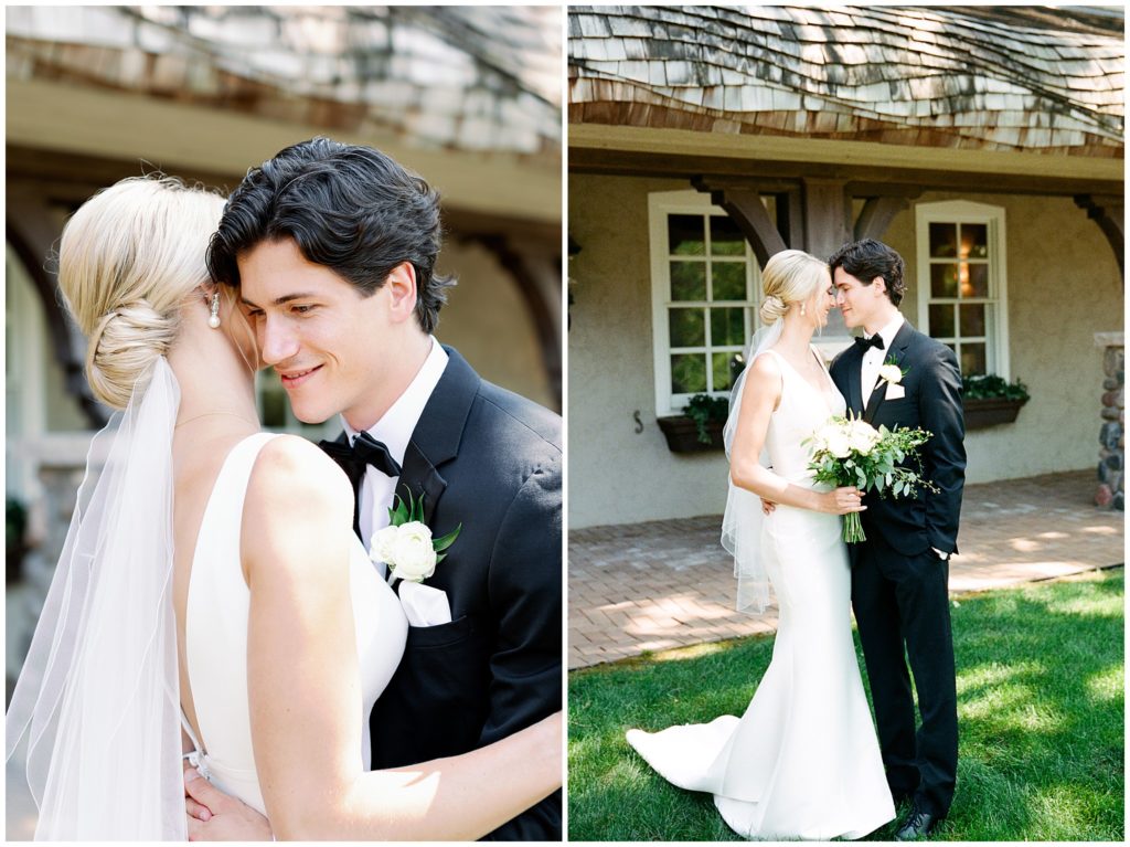 Images of bride and groom outside Edward Anne Estate by Bavaria Downs in Minnesota Summer