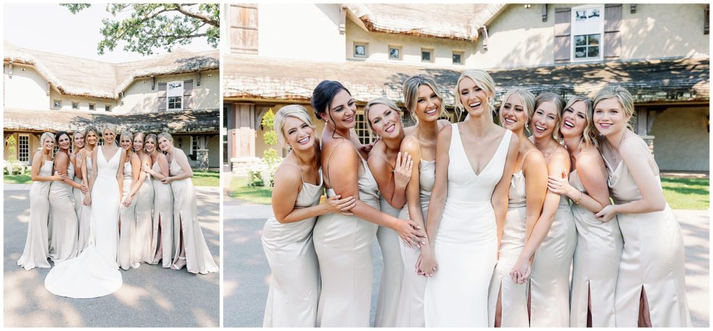 Cute bridal party in neutral gowns