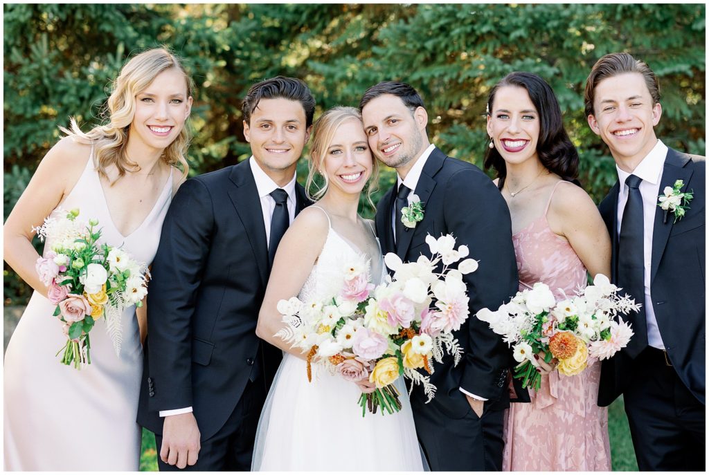 Upscale mix and match wedding party outfits in Minneapolis summer wedding