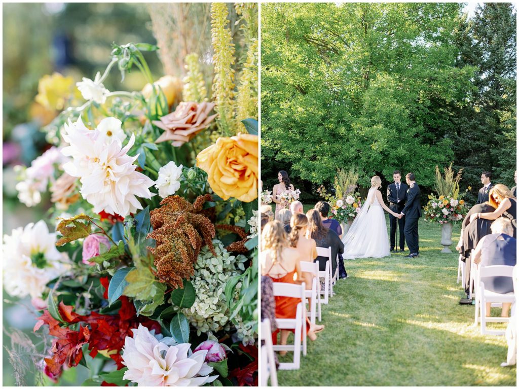 Ceremony floral installation for outdoor wedding in Minnesota